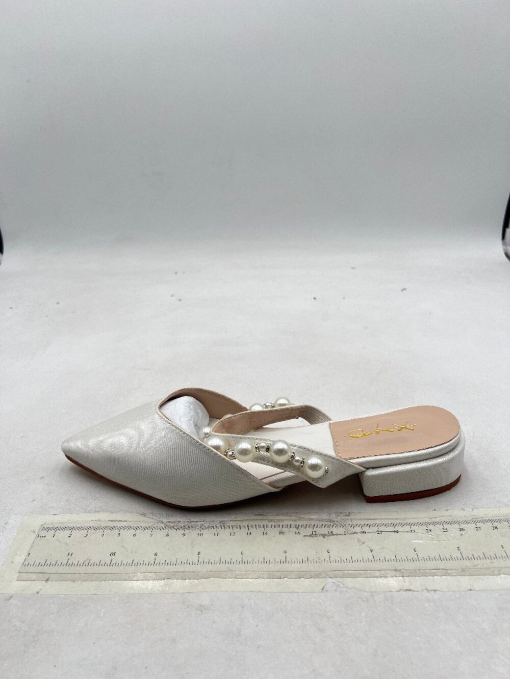 XYD White Pointed  Toe Mules Single Strap Slip On Low Heels Sandals Chic Shoes